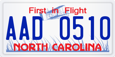 NC license plate AAD0510