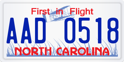 NC license plate AAD0518