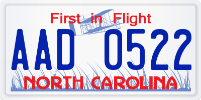 NC license plate AAD0522