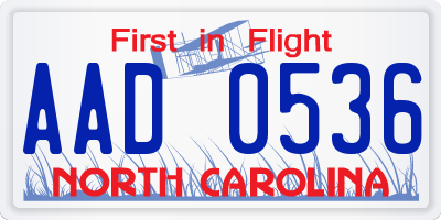 NC license plate AAD0536