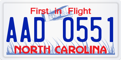 NC license plate AAD0551