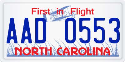NC license plate AAD0553