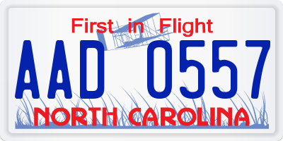 NC license plate AAD0557