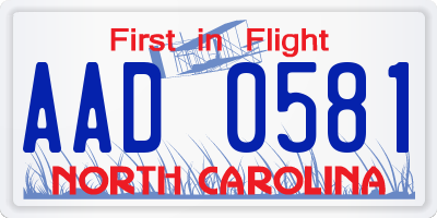 NC license plate AAD0581