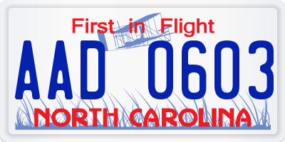 NC license plate AAD0603