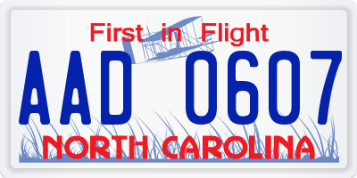 NC license plate AAD0607