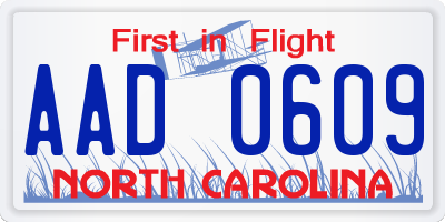 NC license plate AAD0609