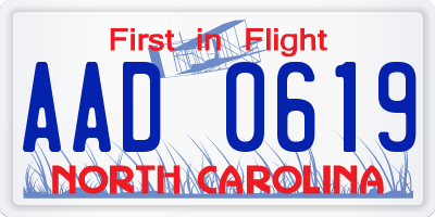 NC license plate AAD0619