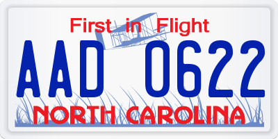NC license plate AAD0622
