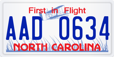 NC license plate AAD0634