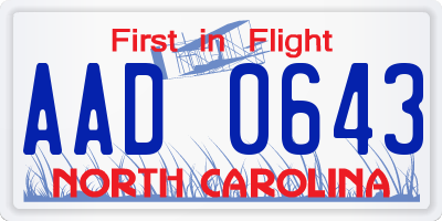NC license plate AAD0643