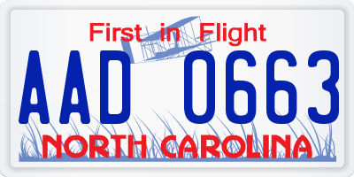 NC license plate AAD0663