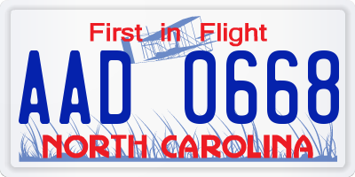NC license plate AAD0668