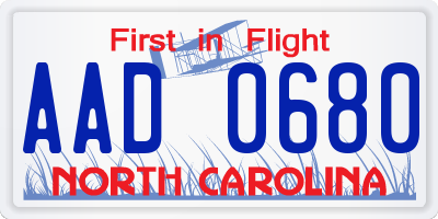 NC license plate AAD0680