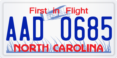 NC license plate AAD0685