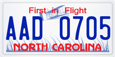 NC license plate AAD0705