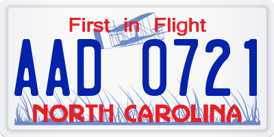 NC license plate AAD0721