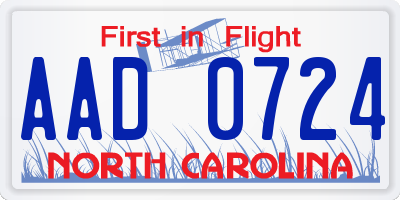 NC license plate AAD0724