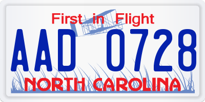 NC license plate AAD0728