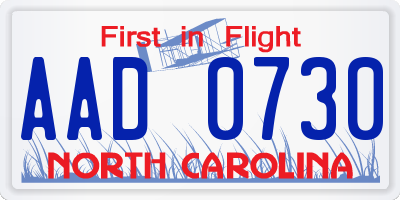 NC license plate AAD0730