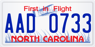 NC license plate AAD0733