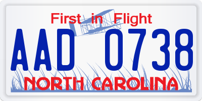 NC license plate AAD0738