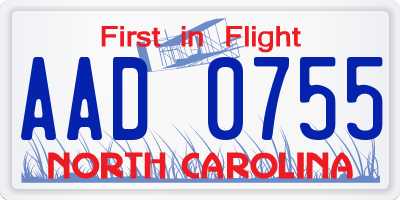 NC license plate AAD0755