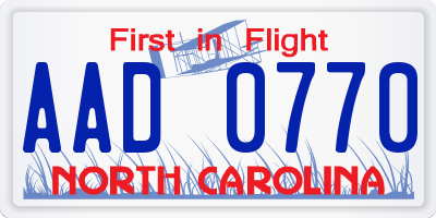 NC license plate AAD0770
