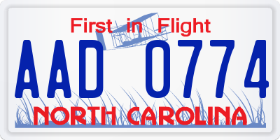 NC license plate AAD0774