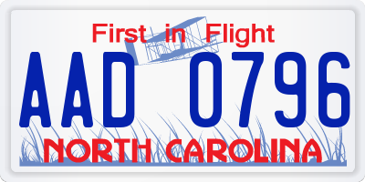 NC license plate AAD0796