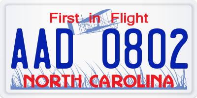 NC license plate AAD0802