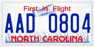NC license plate AAD0804