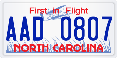 NC license plate AAD0807