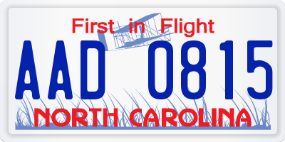 NC license plate AAD0815