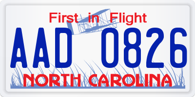 NC license plate AAD0826
