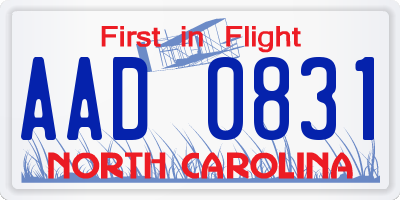 NC license plate AAD0831