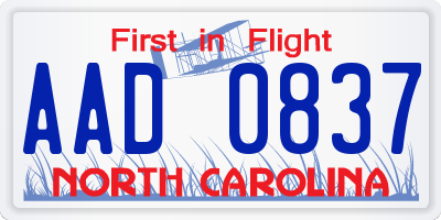 NC license plate AAD0837