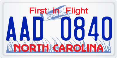 NC license plate AAD0840