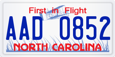 NC license plate AAD0852