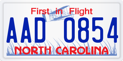 NC license plate AAD0854