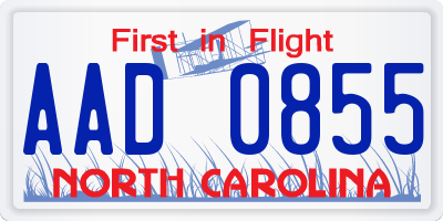 NC license plate AAD0855