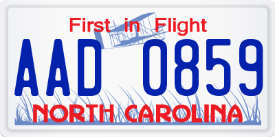 NC license plate AAD0859