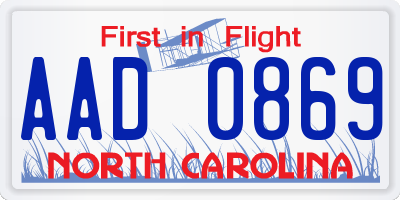 NC license plate AAD0869