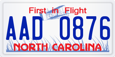 NC license plate AAD0876
