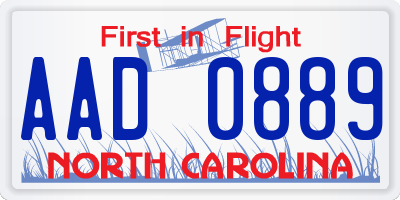 NC license plate AAD0889
