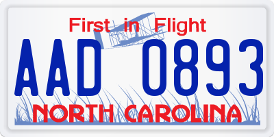 NC license plate AAD0893
