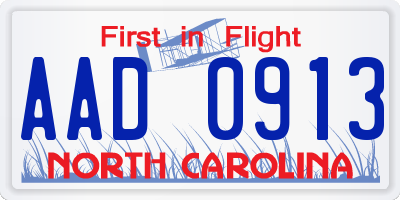 NC license plate AAD0913