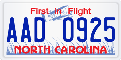 NC license plate AAD0925