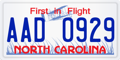 NC license plate AAD0929