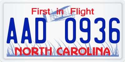 NC license plate AAD0936